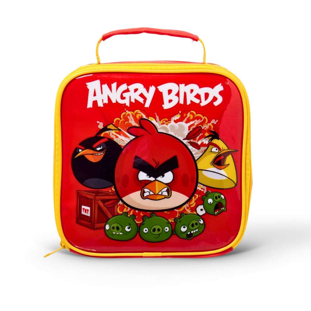 Angry Birds Lunch Bag for Kids - 21 x 8 x 24 cm Lunch Box for School Boys or Girls | Insulated Lunch Bag with Handle & Zip - Red