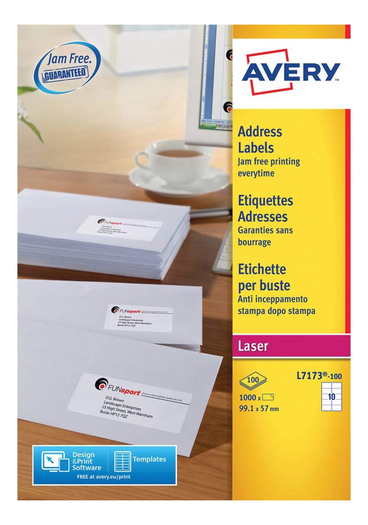 AveryL7173-100 Address Labels for Laser Printers (99.1 x 57.0 mm, 10 Labels Per A4 Sheet, 100 Sheets)