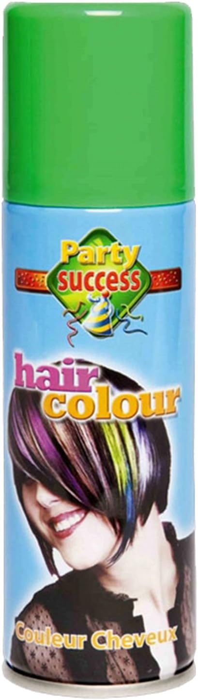 LDIES WOMENS MENS UNISEX FANCY DRESS NOVELTEY HAIR SPRAY WHITE BLACK YELLOW ORANGE PINK SILVER PURPLE RED GREEN BLUE 125ML (GREEN)