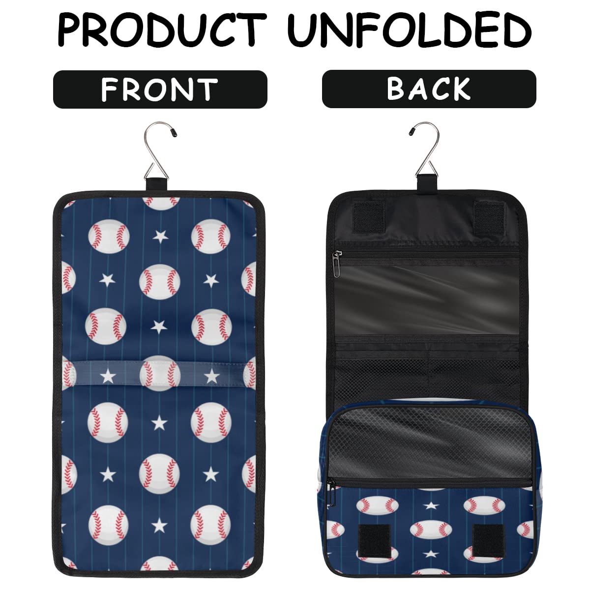 Baseball Design Podróżna kosmetyczka Baseball Wash Bag Unisex Wiszące przybory toaletowe Kosmetyczka Organizer do makijażu, wielobarwny, Jeden rozmiar