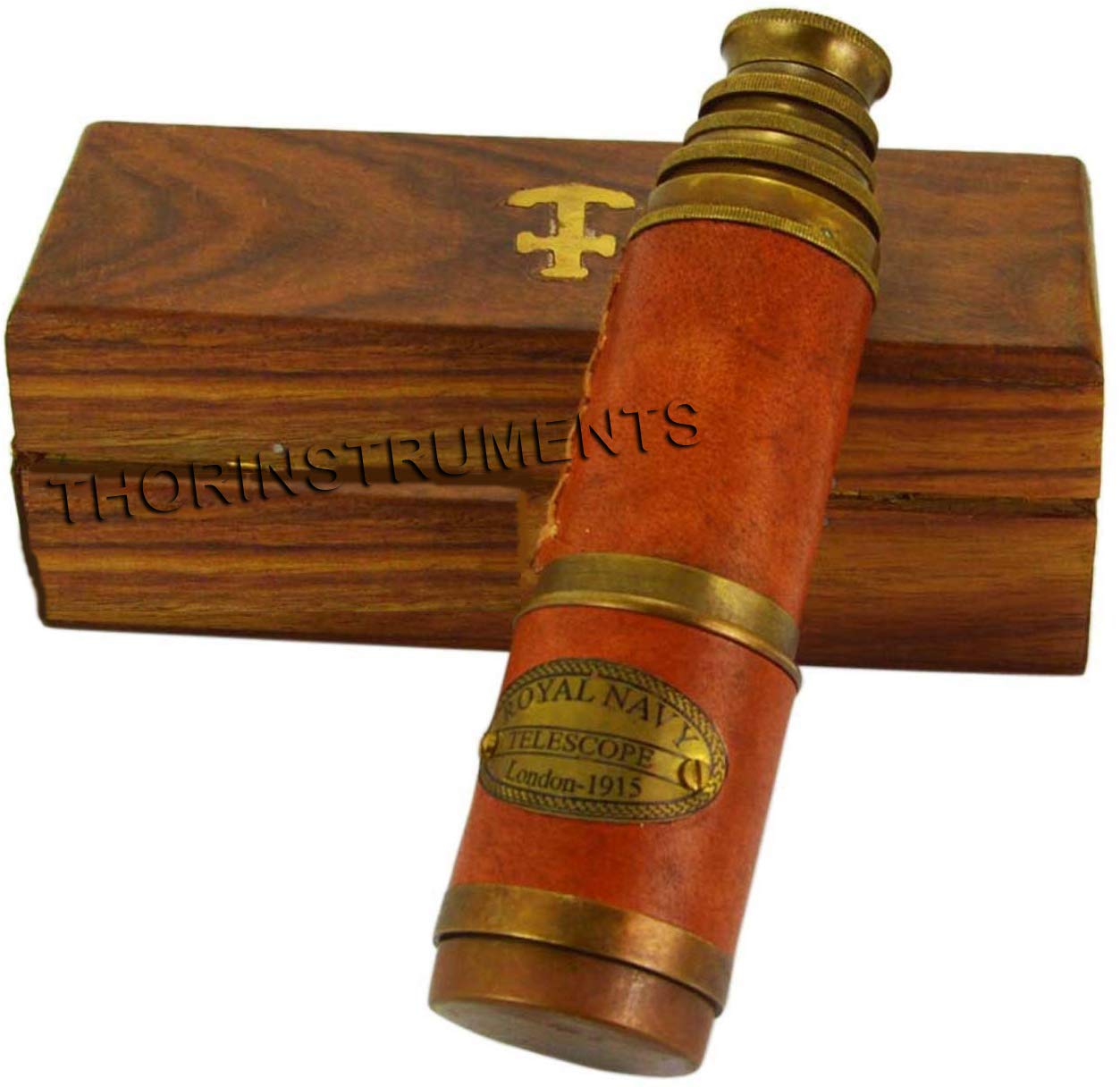 Hermoso telescopio de latón recubierto de cuero rosa con caja de madera hecho a mano rústico vintage decoración del hogar regalos 2