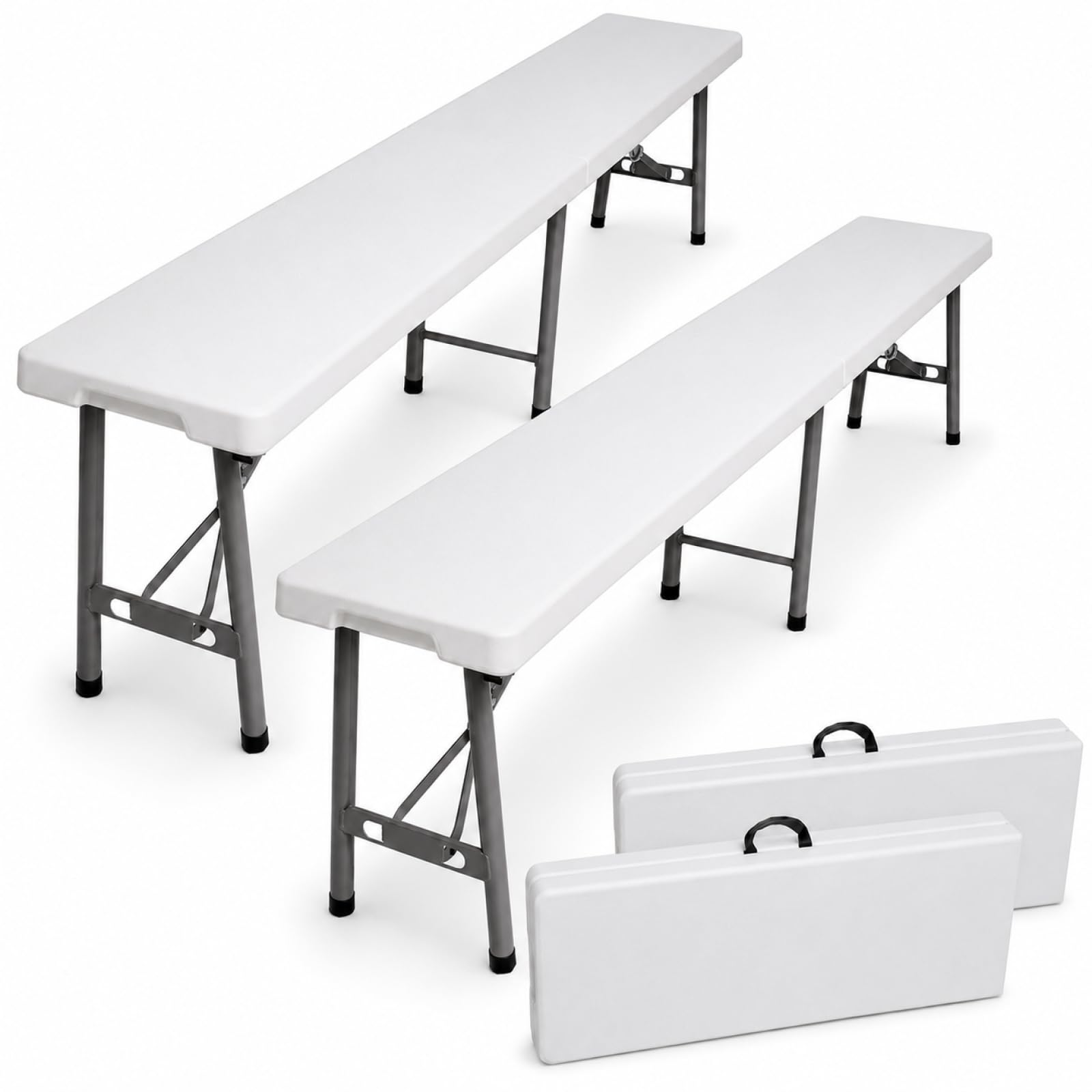 TRUTZHOLM Bierzeltbank 2er Set klappbar 180 cm für je 4 Personen, weiß, Stahlgestell pulverbeschichtet, HDPE-Sitzfläche, mit Tragegriff, witterungsbeständig, für Innen- und Außenbereich