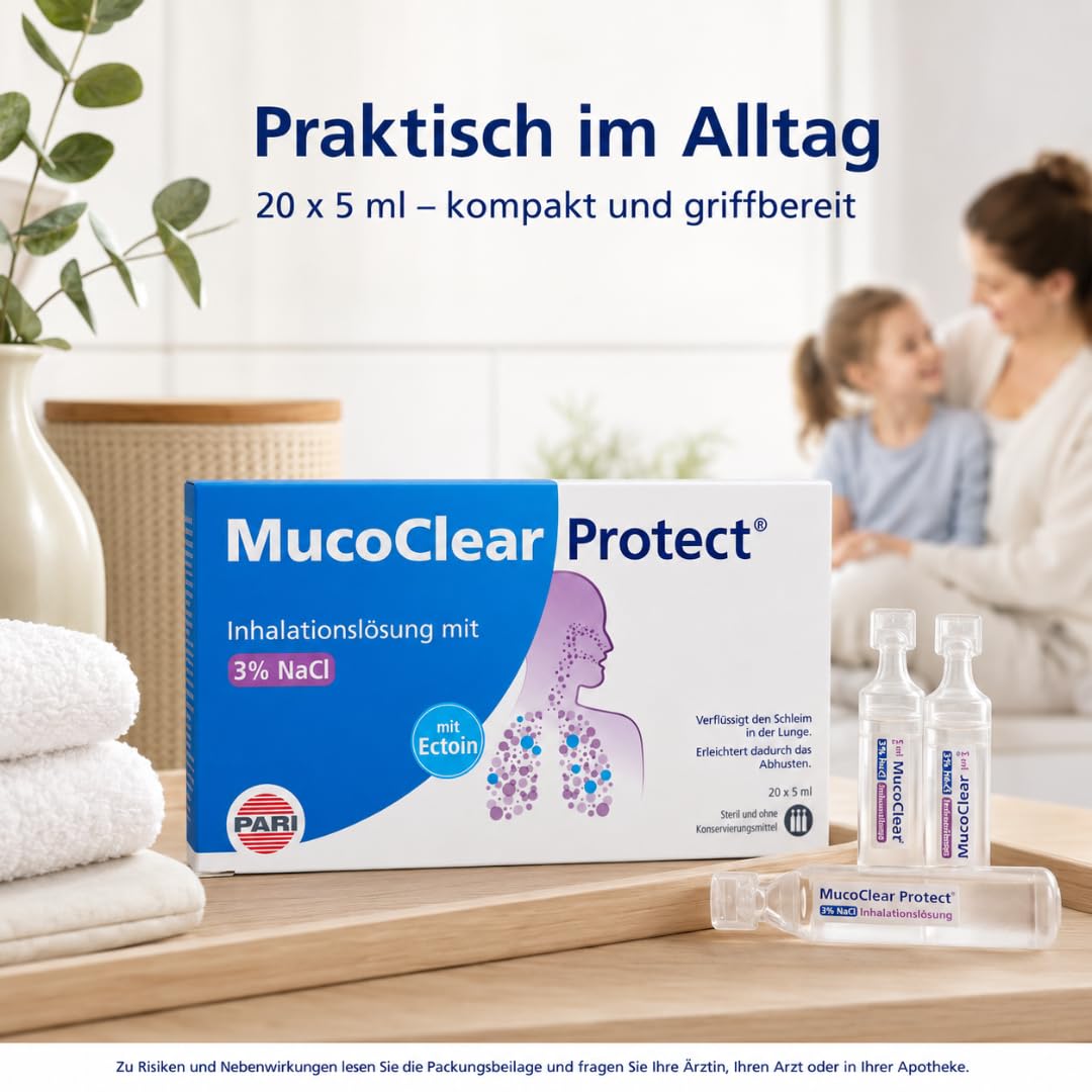 MucoClear Protect Inhalationslösung 20x 5 ml (1x) mit Pharma Perle Duschgel | Inhalationslösung mit Ectoin und 3 % NaCl, sterile Einzeldosen