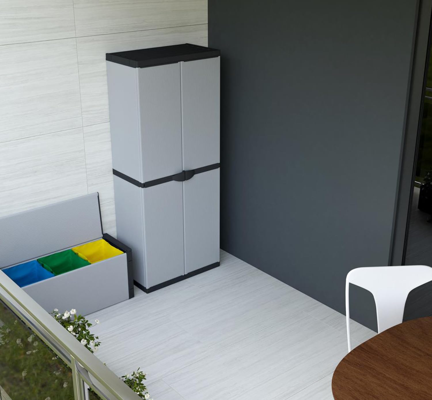 Armadio da Esterno 68x40x165h cm 2 Ante 3 Ripiani Idrorepellente Made in Italy Grigio Chiaro