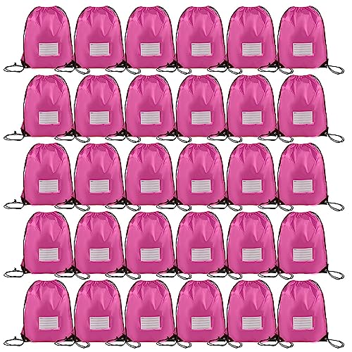 30 Pack Drawstring Bags Bulk Draw String Backpack Gym Sports Cinch Bag Sackpack for Women Men Pink