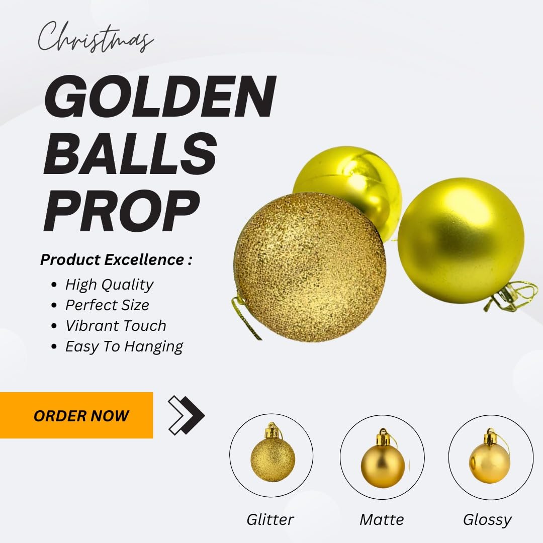 Excel Impex Insej Small Xmas Golden Balls Prop for Decorating Christmas Tree and Hanging on Walls, Doors Set of 12 Pieces 1.5inch 4