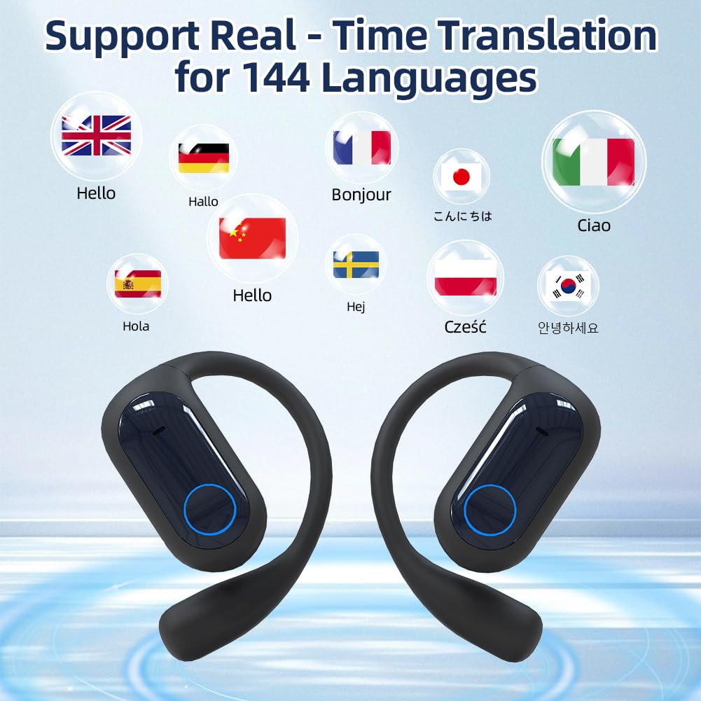 Annadue AI Vertaling Earbuds Real Time, 3 in 1 Vertaal Hoofdtelefoons Vertalende Apparaat met Doorzichtige Oproepen, Ondersteuning 164 Talen voor Reisbedrijf Leren (BLACK