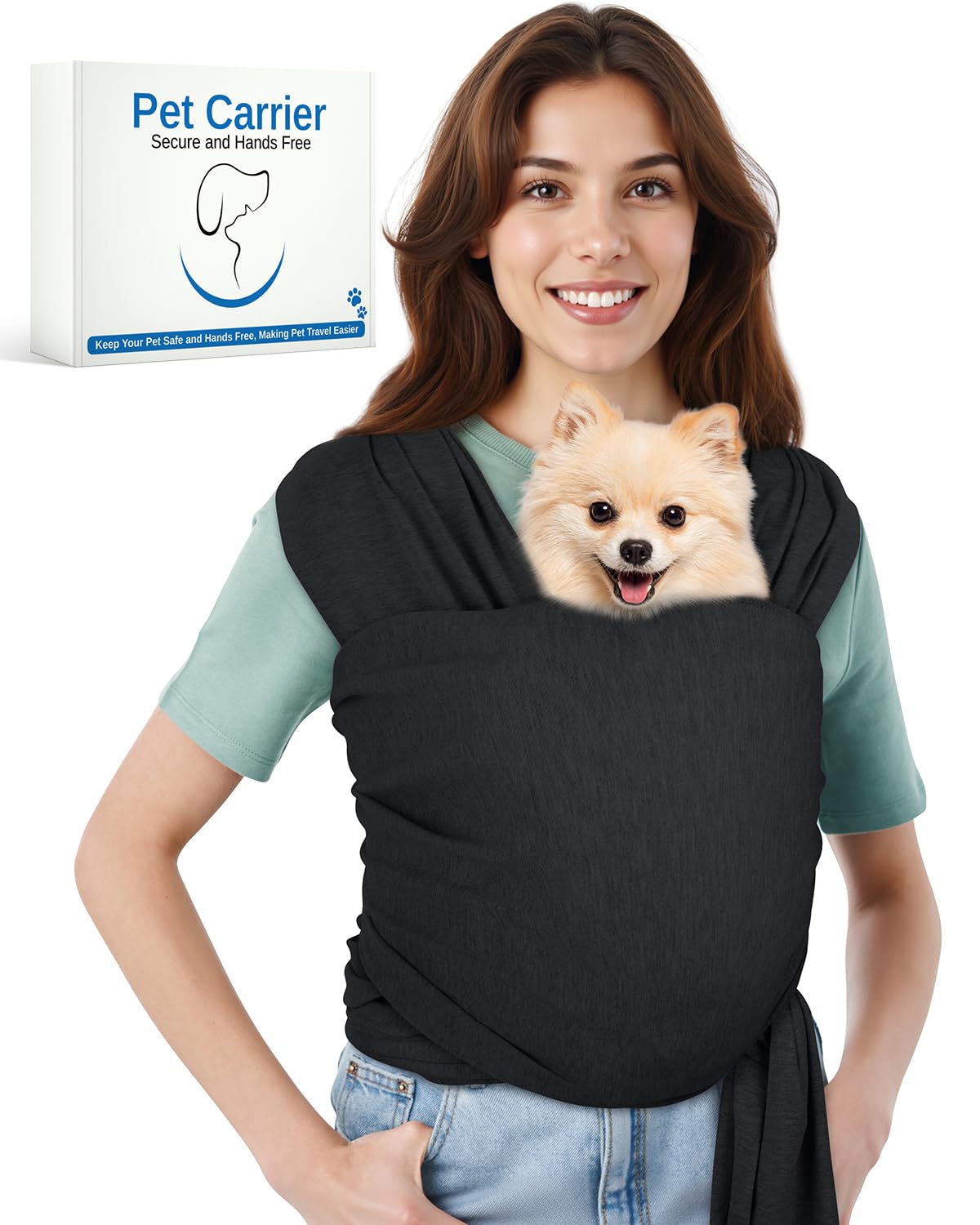 Photo 1 of Snqqmtt Dog Sling Swaddle Carrier for Small Dog, Cat Front Carriers for Small Pet up to 20lbs, Puppy Pouch with Adjustable Straps, Hands Free Pet Sling, Anti Anxiety Puppy Sling (Black)