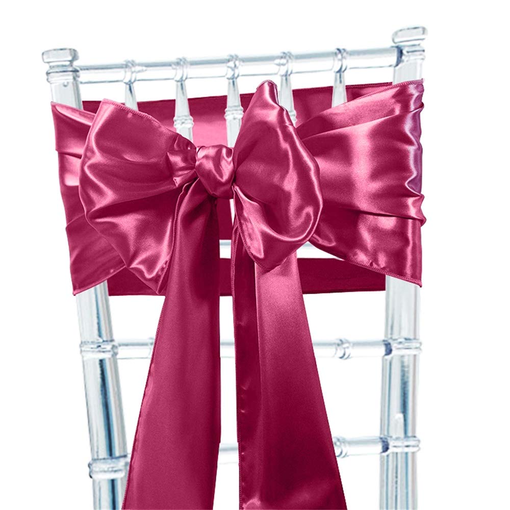 Time to Sparkle 50pcs Satin Chair Cover Sashes Bow Tie Ribbon Table Runner Wedding Reception Decoration - Burgundy — image 1