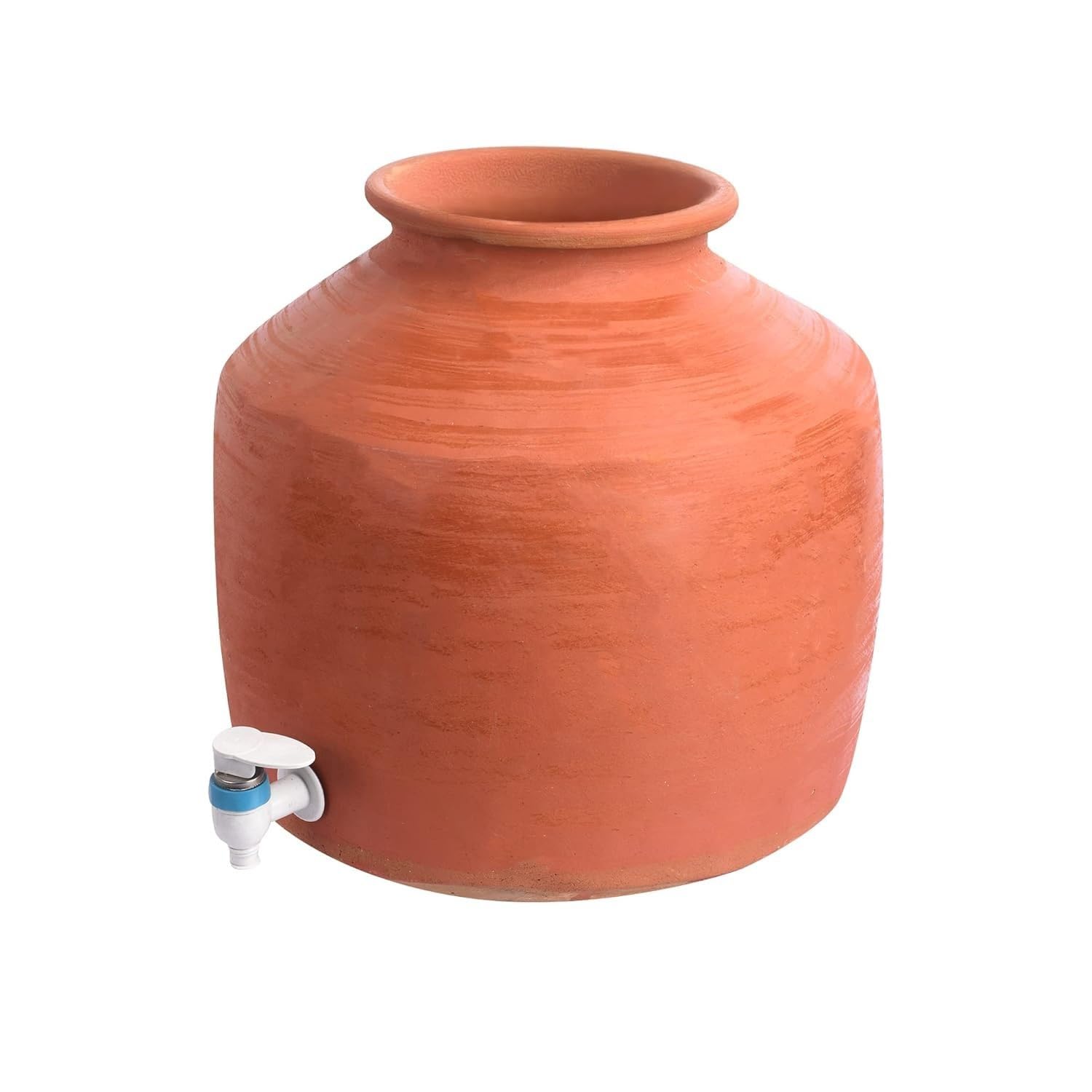 VISMAY'S Handmade Earthenware Water Pot 14 Liter Capacity Mitti Ka Matka Ghara Surahi Kooja Kudam Natural Clay Water Storage Traditional Design | Eco-Friendly | Ideal for Home & Kitchen - (With Tap)