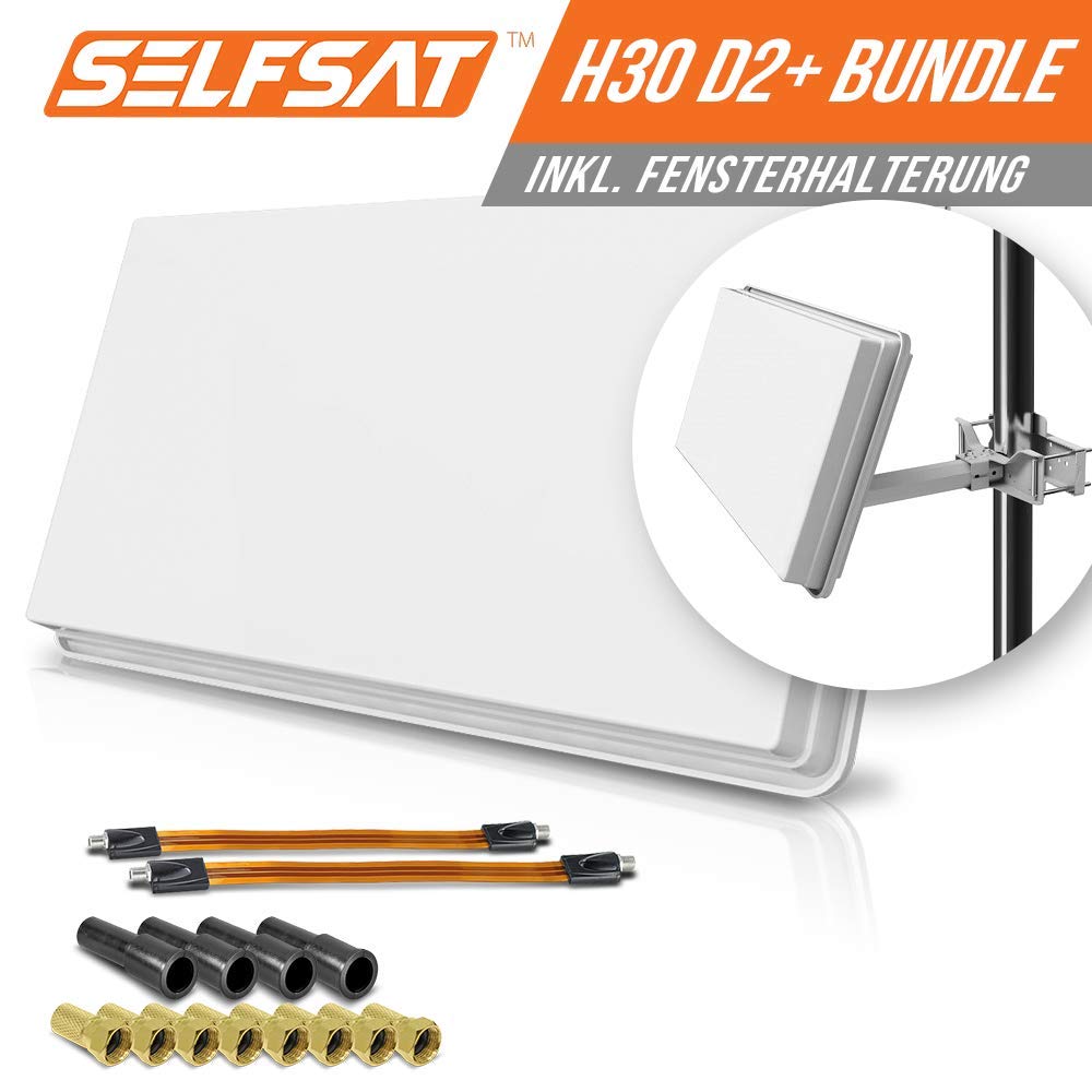 HMP Selfsat H30D2+ Twin SAT Flachantenne mit Profi Fensterdurchführung weiß DVB-S2