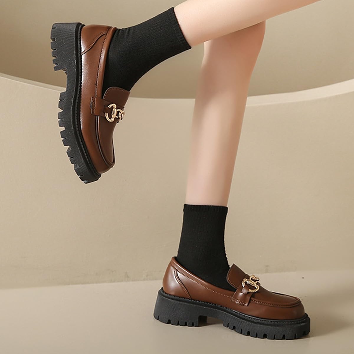 Mocasines de piel con forro de lana para mujer, suela gruesa, suaves, cálidos, sin cordones, tacón grueso, mocasines de tacón grueso, vestido de negocios, trabajo