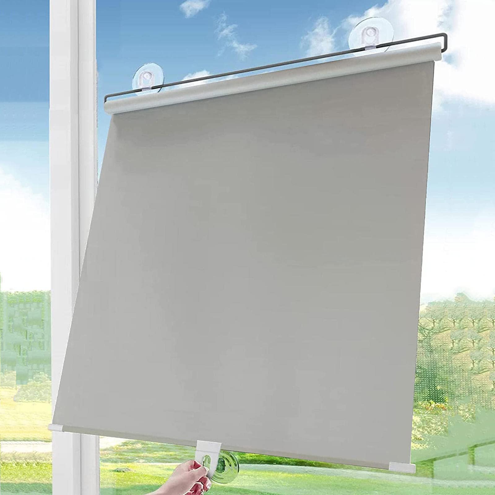 DECAKE Roller Blinds with Suction Cups, Sunscreen Blackout Windows Shades, Retractable Sunshade Roll Up Blinds, Thermal Insulated Curtains, Temporary No Drilling,Grey-65×125cm(25.6 * 49.2in)