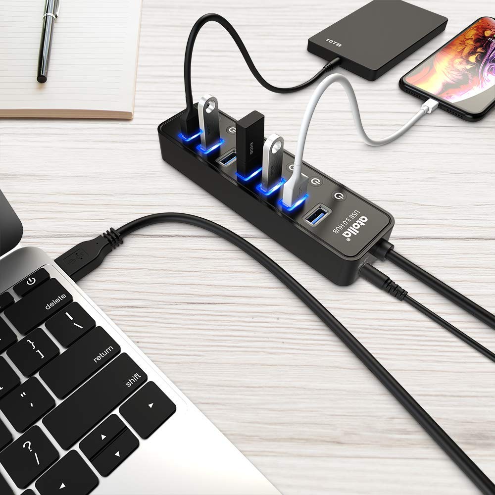 Hub USB 3.0 7 Ports Alimenté avec Interrupteur Indépendant 5V/4A 20W