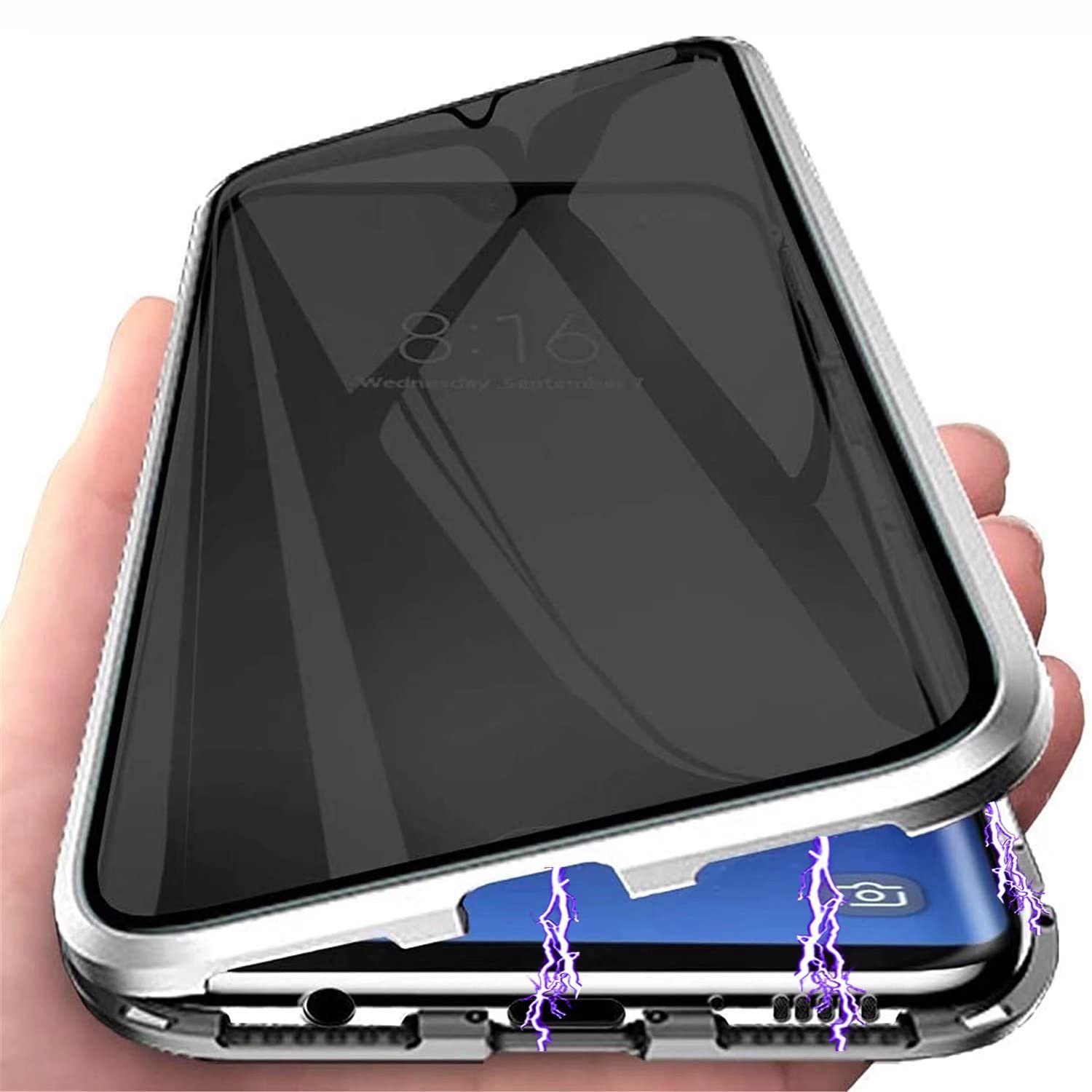 PingGoo Privacy Magnetic Case for Samsung Galaxy S21 Ultra, Anti Peep Magnetic Adsorption Cover, Front & Back 9H Tempered Glass, Privacy Screen