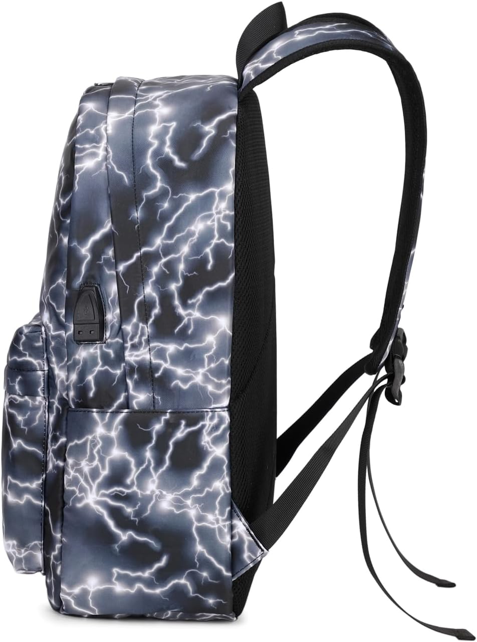 Boy Backpack Elementary School Bookbag Middle Lightweight Lightning Laptop Teenager Durable Waterproof 17 In (2-Black)