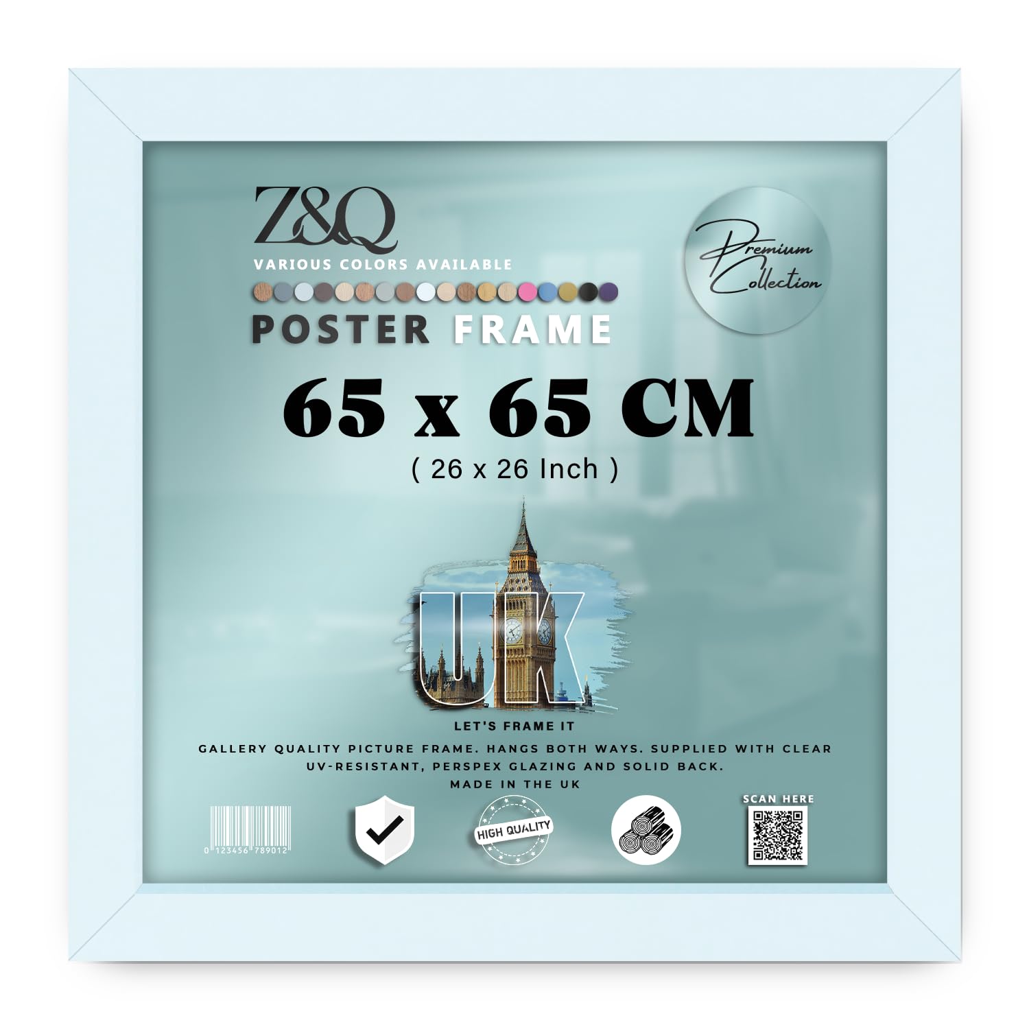 Z&Q Square MDF Photo Frame 65 X 65 Cm With Clear Perspex Front White Border For Wall Or Table Mount Ideal For Living Room Bedroom Office Display Family Portraits Custom Prints Gallery Style