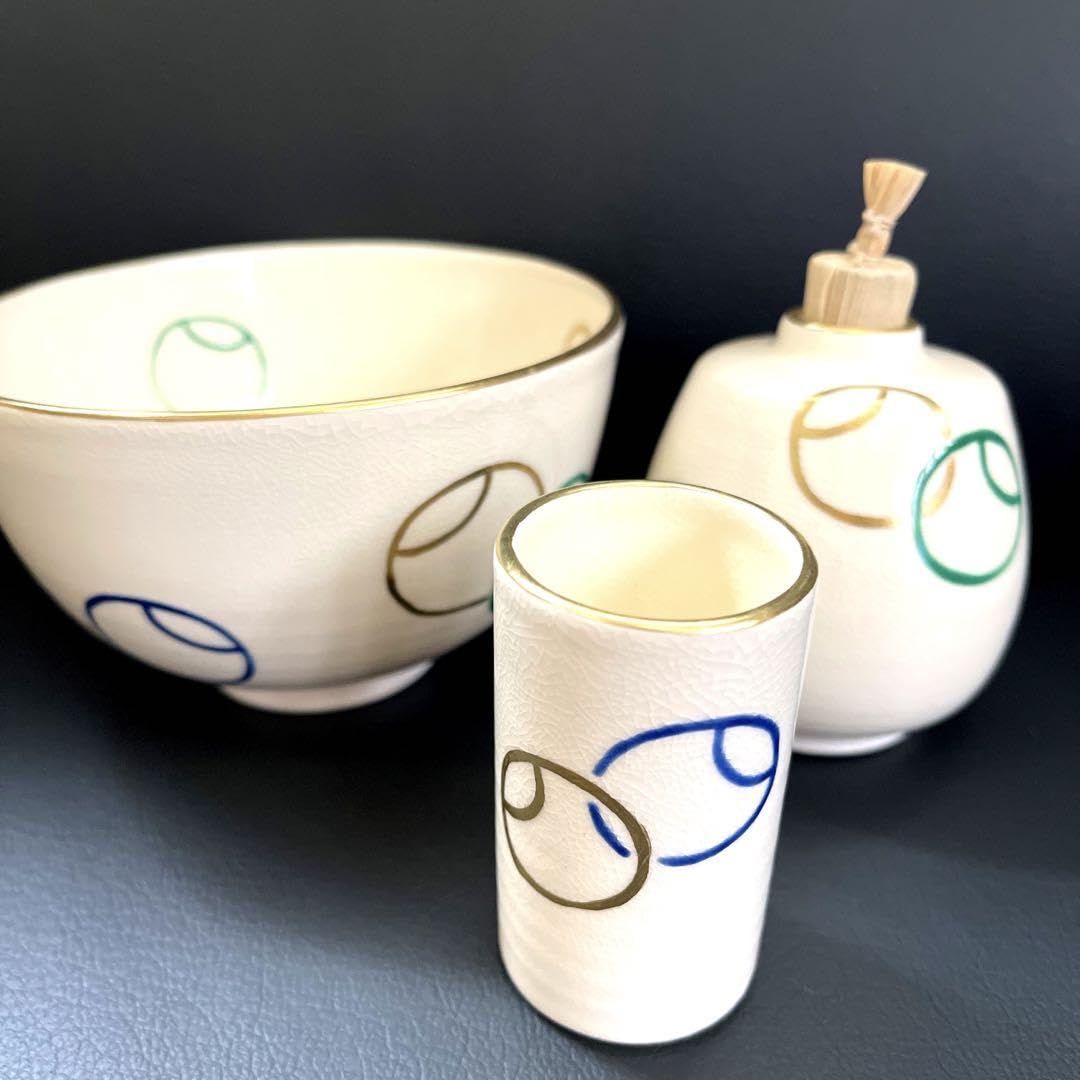 Amazon.co.jp: 京焼 抹茶茶碗 三ツ揃 芳山造 色絵壺壼 茶道具 茶碗 