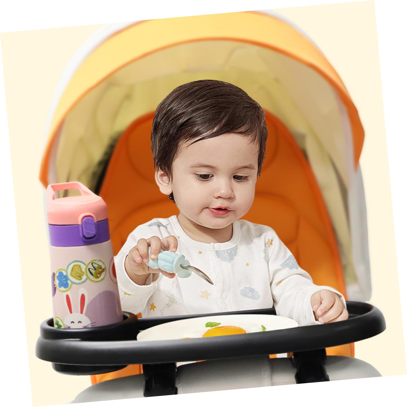 Plateau de Poussette avec Porte-gobelet Stable en Plastique Noir et Facile à Nettoyer, Accessoire pour Repas et Goûter Bébé en Promenade