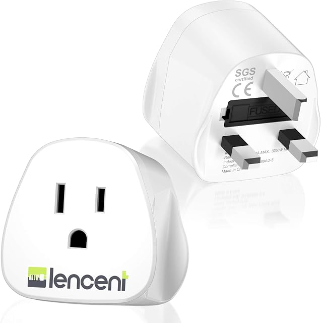 LENCENT 2X US to UK Plug Adapter, America 2/3 Pin to 3 Pin UK Travel Adaptor, the United States/Mexico/Canada to British Plug Adapter with 13A Fuse- White, 2 Pack