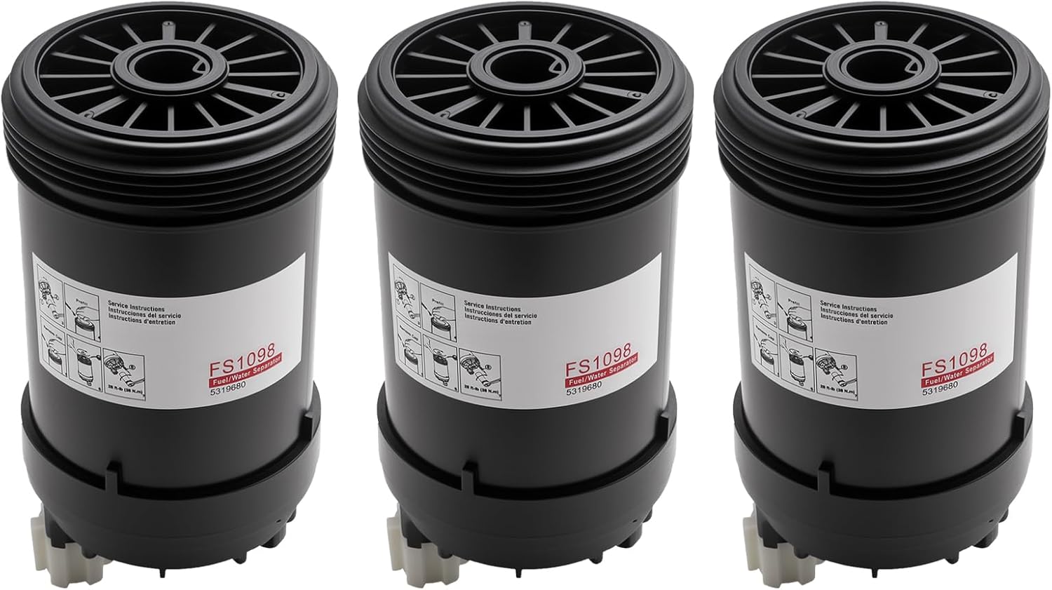 3 Pcs FS1098 Fuel Filter Water Separator With PCV Valve Fits For Cummins B6.7 ISB6.7/QSB6.7 ISL8.9 L9 Series Diesel Engines, Compatible With W100CFI W120CFI W130CFI Vehicles, Replace#5319680 5308722