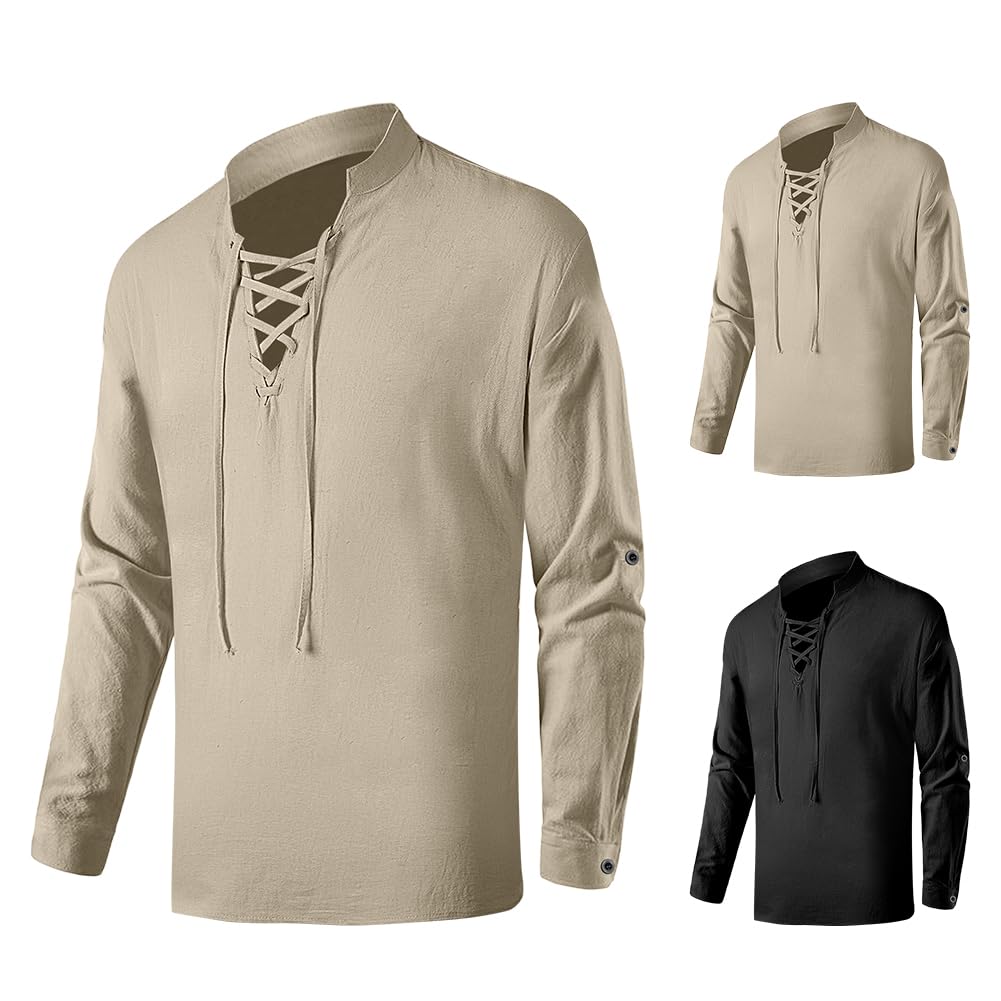 Mittelalter Hemd Herren 100% Baumwolle - Piratenhemd Langarm Für Renaissance & Cosplay
