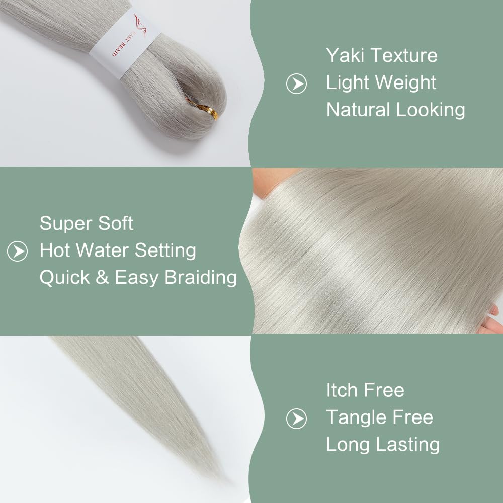 Kunsthaar zum Einflechten Pre Stretched Braiding Hair Aschblond 32 Zoll 6er Pack Braids Extensions Yaki Textur Einfach zu flechten für Anfänger Leichtes natürliches Haar für Box Braids Twists