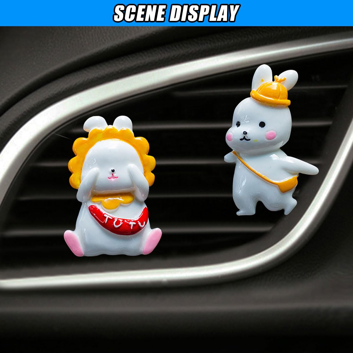 2PCS Cute Rabbit Decoration Car Air Vent Clip Cartoon Air Conditioner Outlet Charms Car Dashboard Air Freshener Vent — view 3
