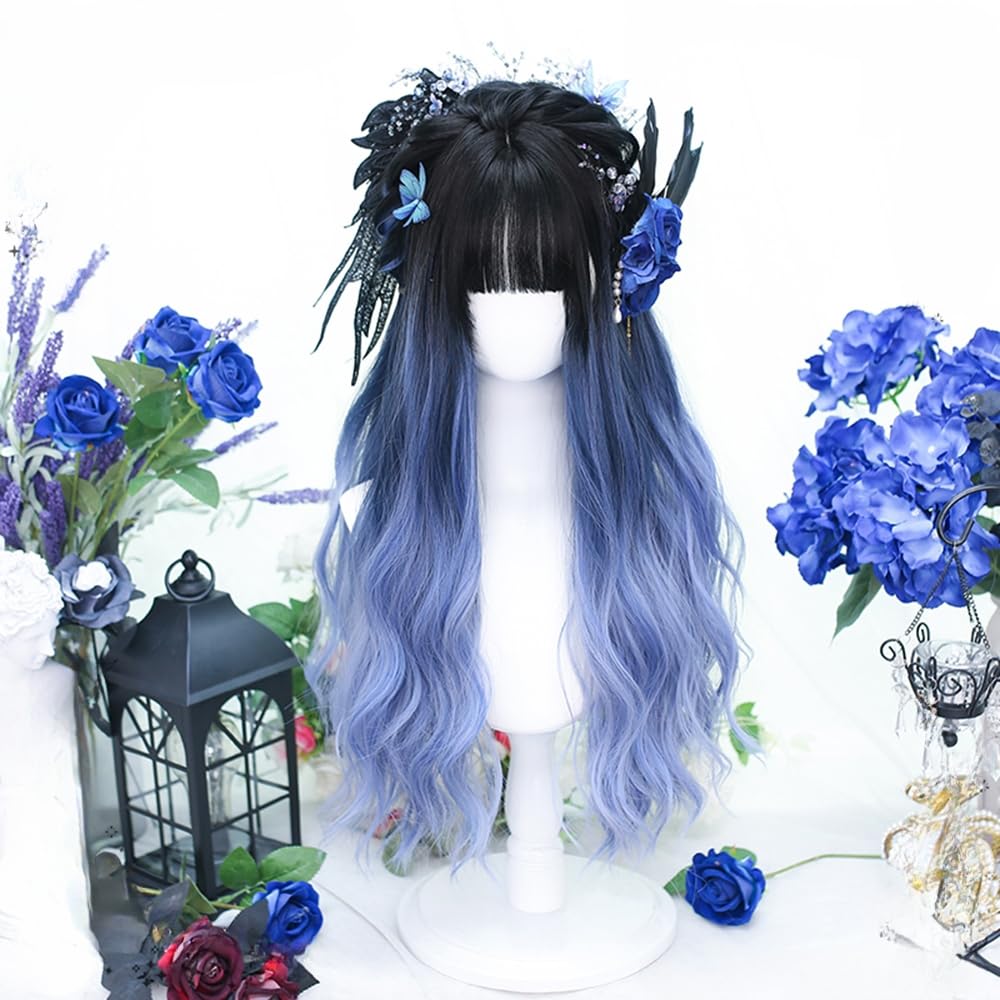 ウィッグ フルウィッグ 原宿 ゴシック ロリータ コスプレ Amazon.co.jp: ロリータウィッグ 原宿 ロング 巻き毛 水色 黒色