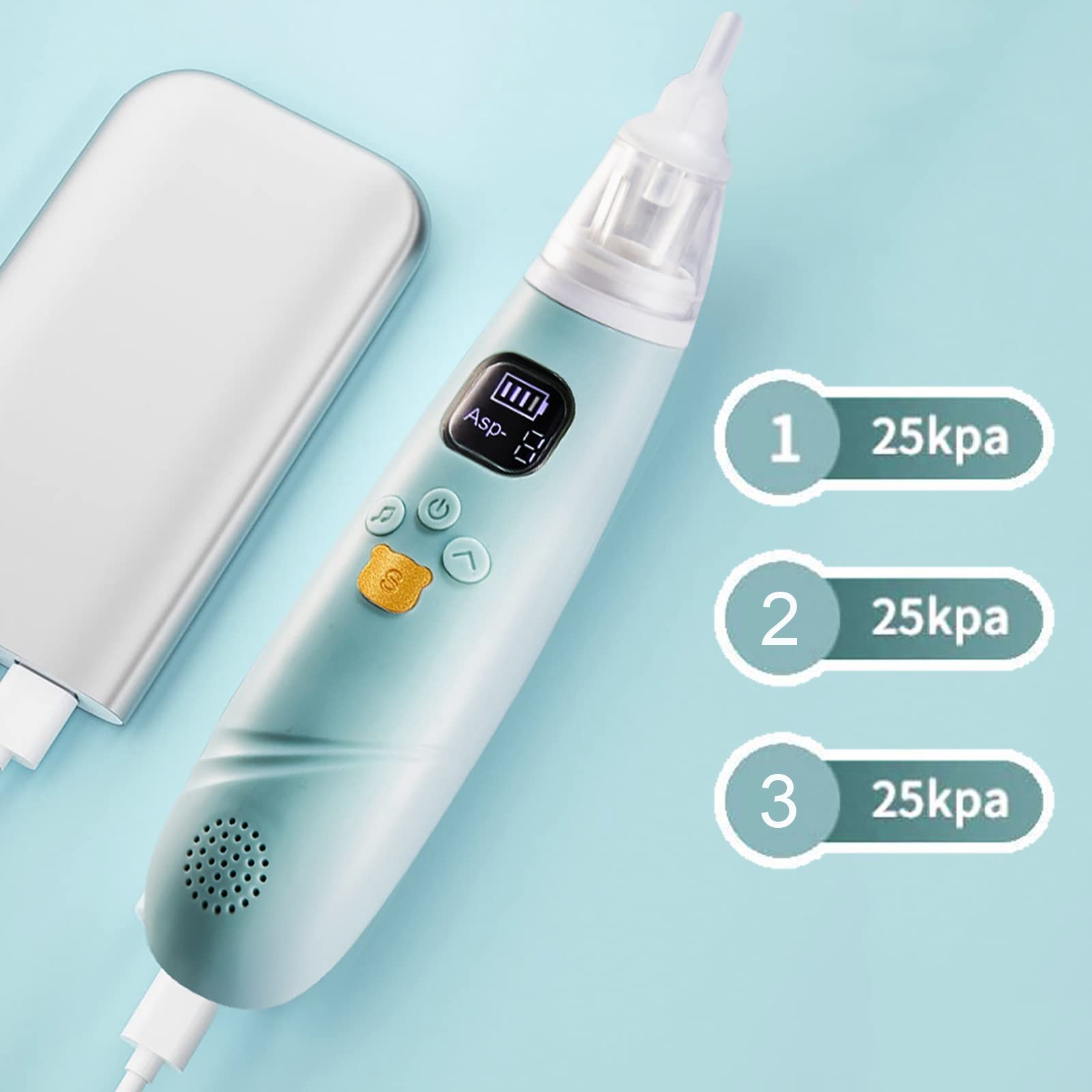 Máquina de Limpieza de Enjuague Nasal Aspirador de Nariz eléctrico para niños pequeños, removedor de mocos con 3 Puntas de Silicona con 3 Niveles de succión (Color : Blue)