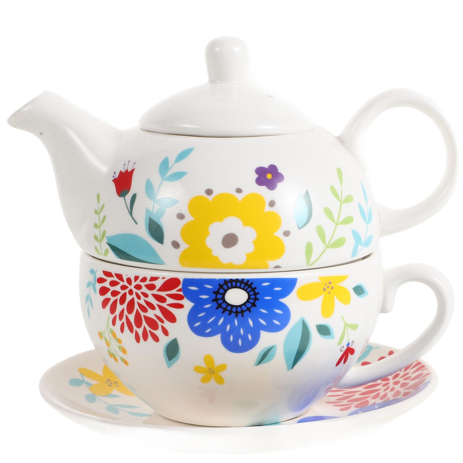 SOLUSTRE Teekessel Inkl Untertasse mit 480ml Teekanne Satz Keramik und 350ml Tasse Klassisches Chinesisches Kung Fu Teeservice für Hotel und Reise