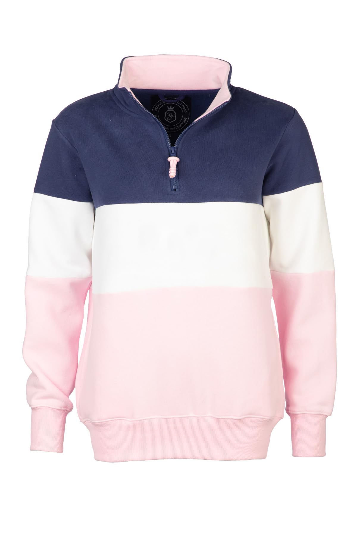 Rydale Ladies Country Sweatshirt Embroidered Women's Sweater Striped Women (UK, Numeric, 12, Regular, Regular, Denim/White/Sorbet)
