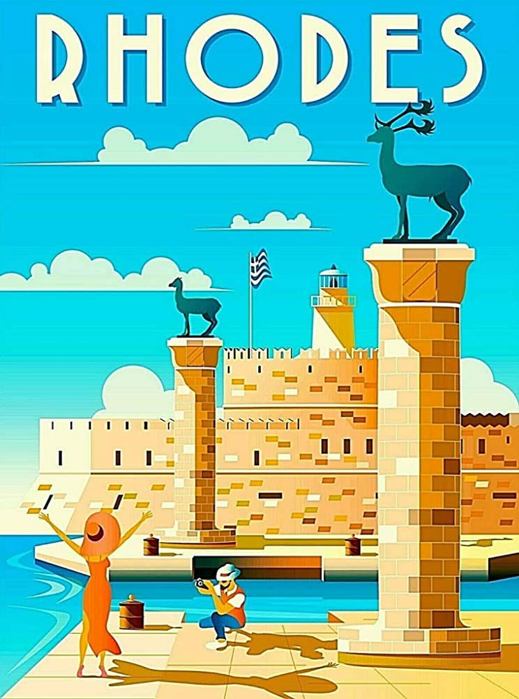 Metal Tin Sign Rhodes Island Greece Greek Islands Art Plaque Home Decor Coffee Bar Room Vintage Decor 20x30cm