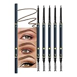 FeiCuiYun 5 Pcs Eyebrow Pencils for Women, Waterproof Professional Makeup Micro Brow Pencil, Dark Coffee Brow Kit with Eyebrow Brush, Ultra-Fine Mechanical Pencil, Vegan&Cruelty-Free (C05Dark Coffee)