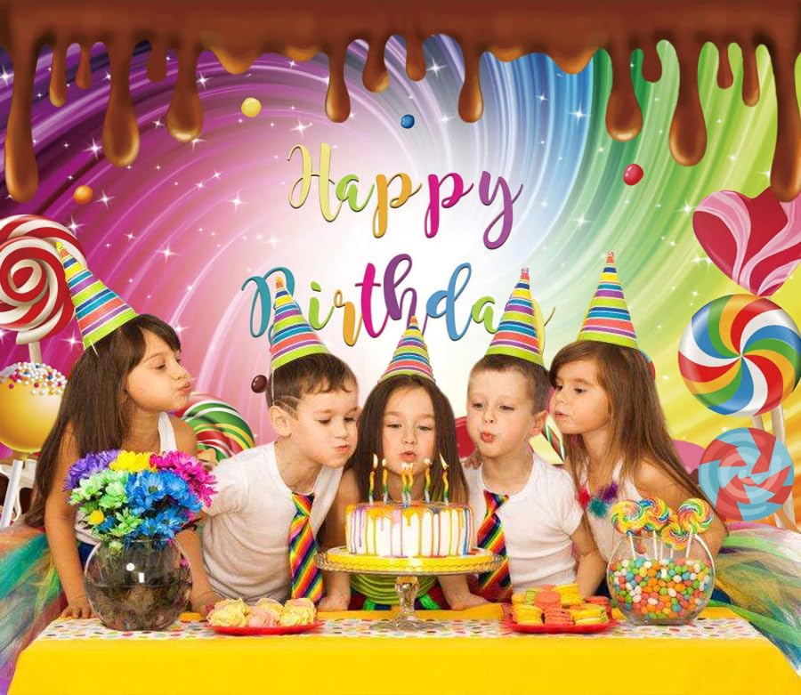 Sfondo Compleanno SDOTPMT 5x3ft – Poliestere Tema Caramelle E Cioccolato Per Festa 1° Compleanno E Cake Table (Candyland) - 4