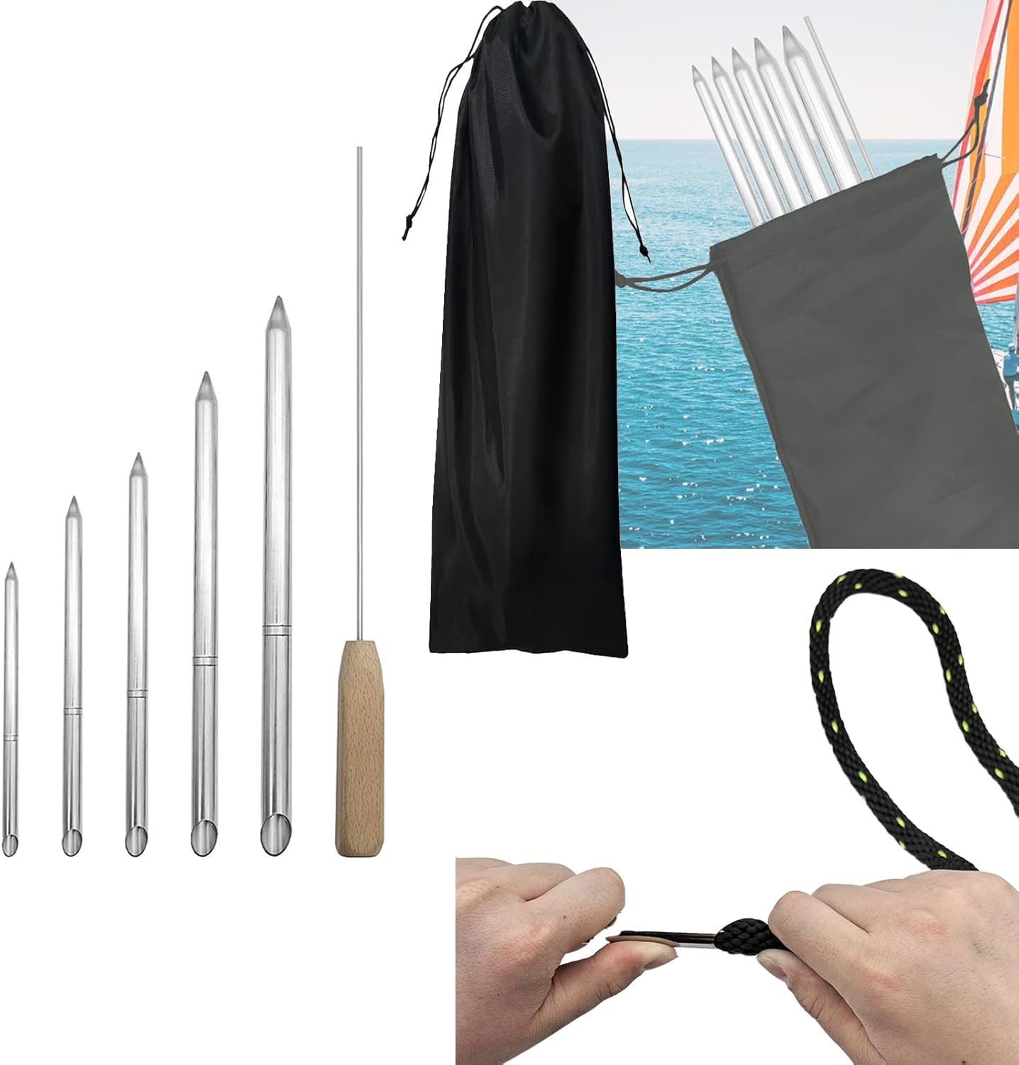 7 Piezas Kit Herramientas Empalmar Cuerdas, Acero Inoxidable Con Empujador Y Bolsa Almacenamiento Para Cuerdas Doble Trenzado 1/4" 5/16" 3/8" 7/16" 1/2" Para RáPida RecuperacióN Y Empalme