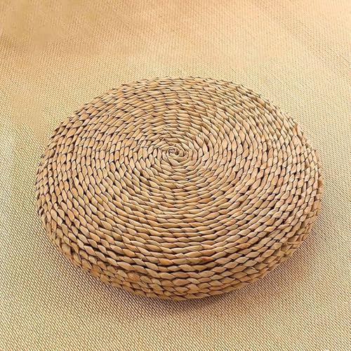 TYXFSMYXGS Cojín de Suelo Redondo Tejido, Asiento de Paja Hecho a Mano con Estructura de Acero – Puff de Suelo Estilo Boho Natural para Sala de Estar, Yoga, meditación y Lectura Dark Brown