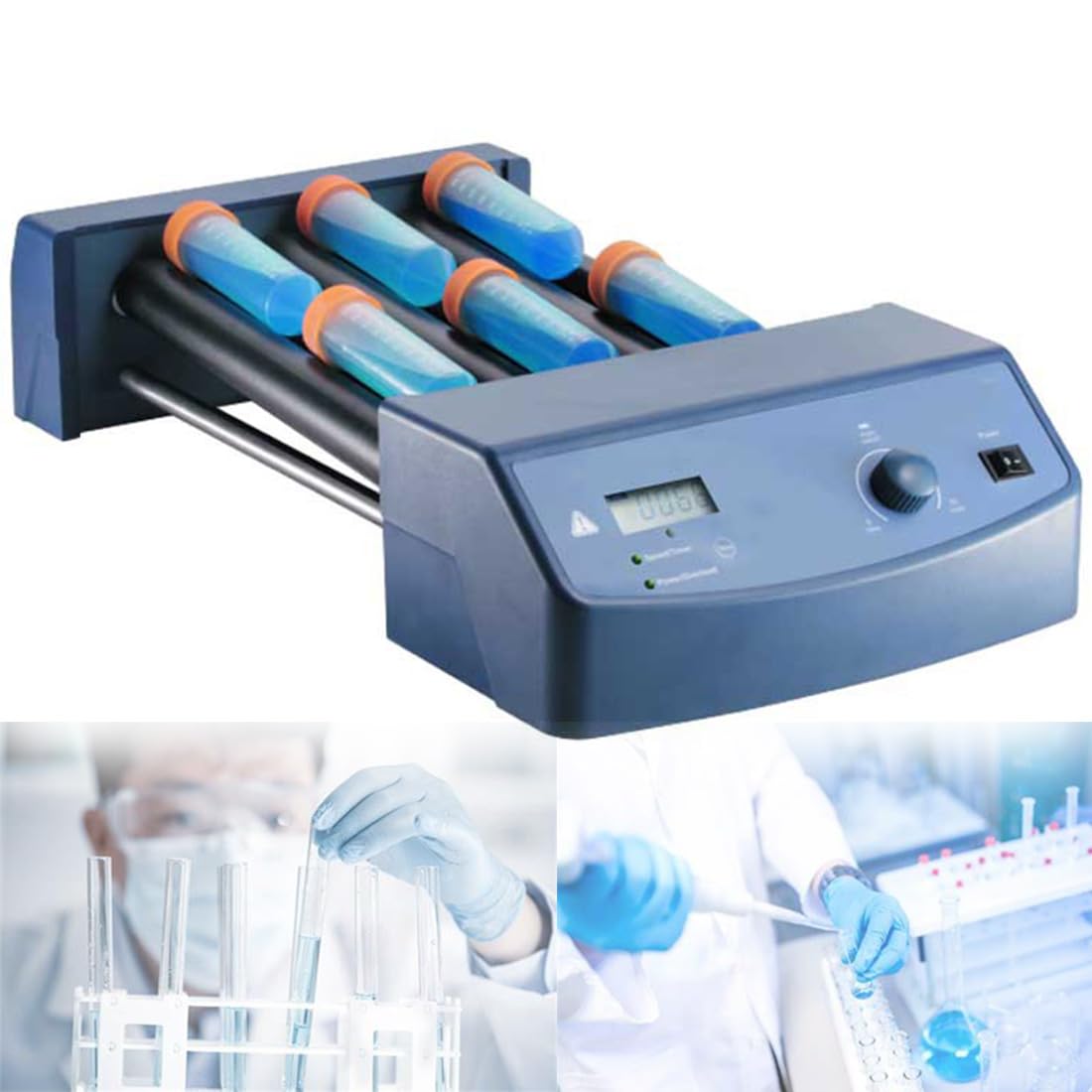 Miscelatore a rulli da Laboratorio, agitatore Digitale per flaconi di reagenti a 6 rulli, velocità Regolabile da 10 a 70 Giri/min, modalità di rotolamento e Oscillazione