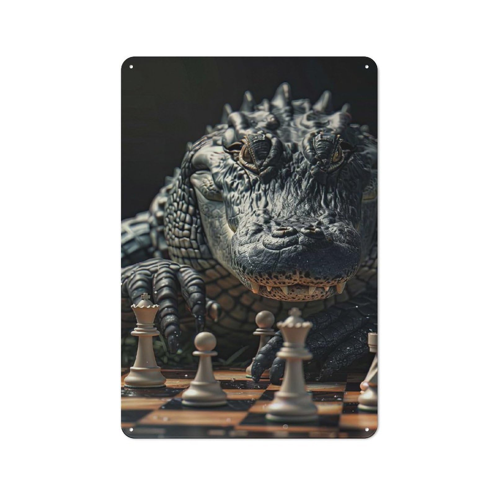 Junmoney Alligator Chess 30X20cm Vintage Metal Sign With For Café Or Restaurant, New Home Wall Decor For Restaurant Decor Fans