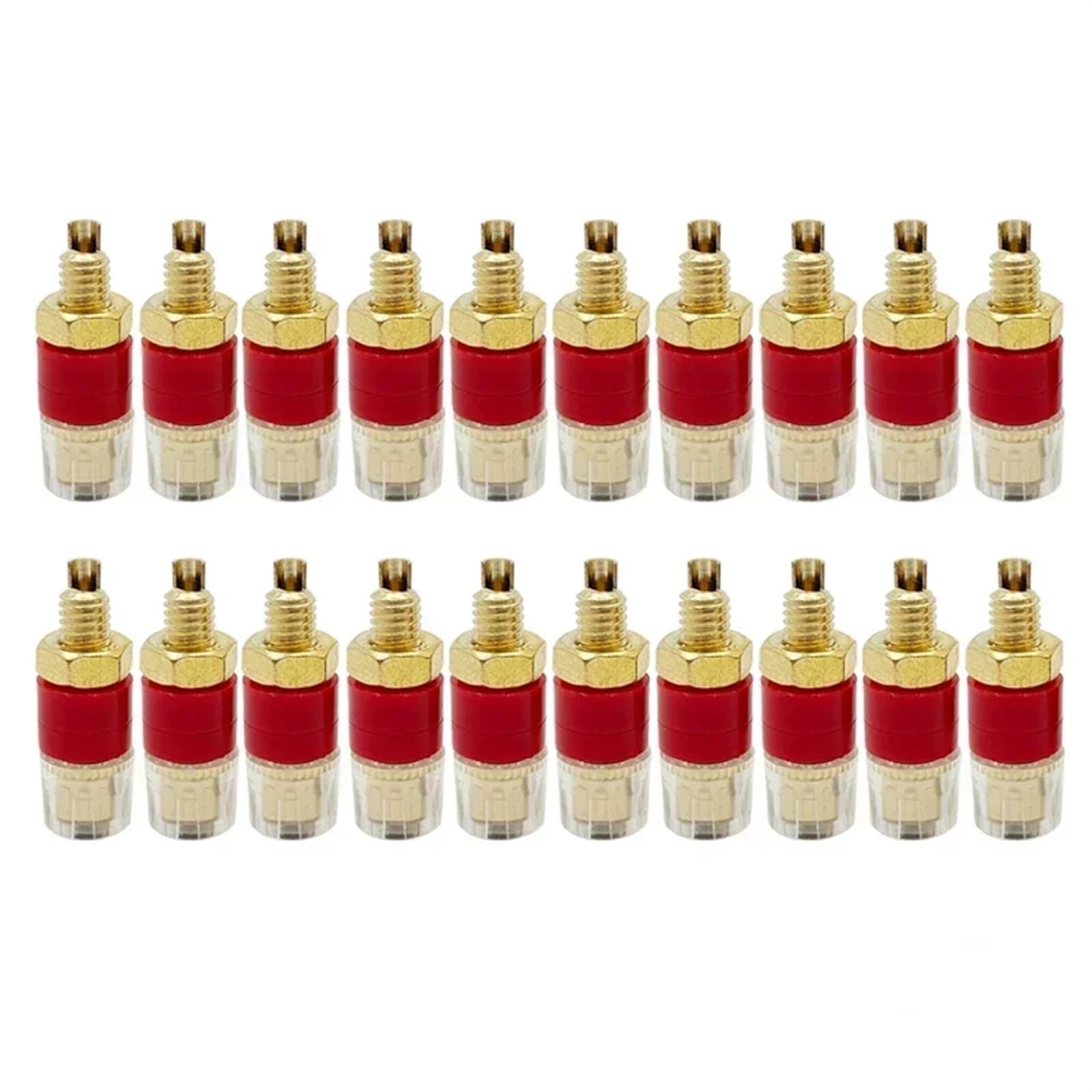 20 szt. pozłacane 4 mm słupki do wiązania wzmacniacza głośników mosiężne złącze zaciskowe z przezroczystą obudową gniazdo bananowe (20 czerwony)