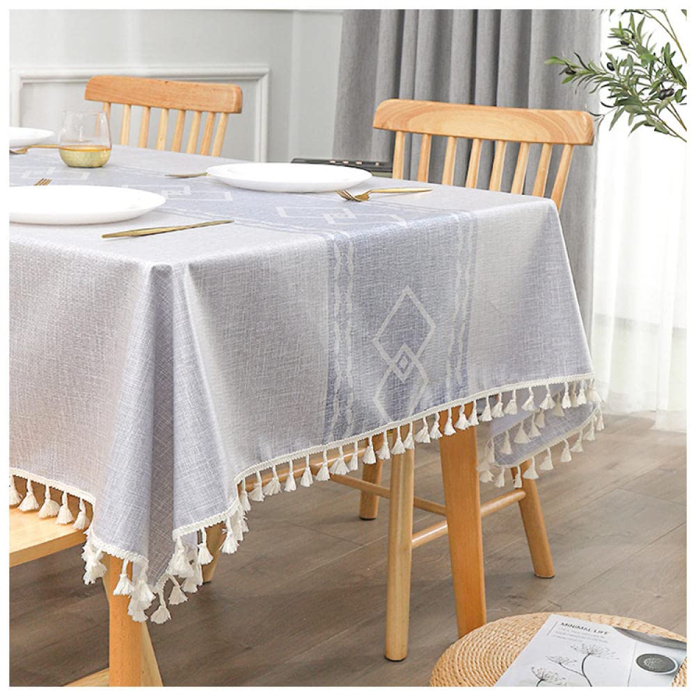 Mantel de Tela Impermeable Antimanchas Arte Familia del Algodón Disponible en Varias Medidas Azul Claro 140 × 220cm