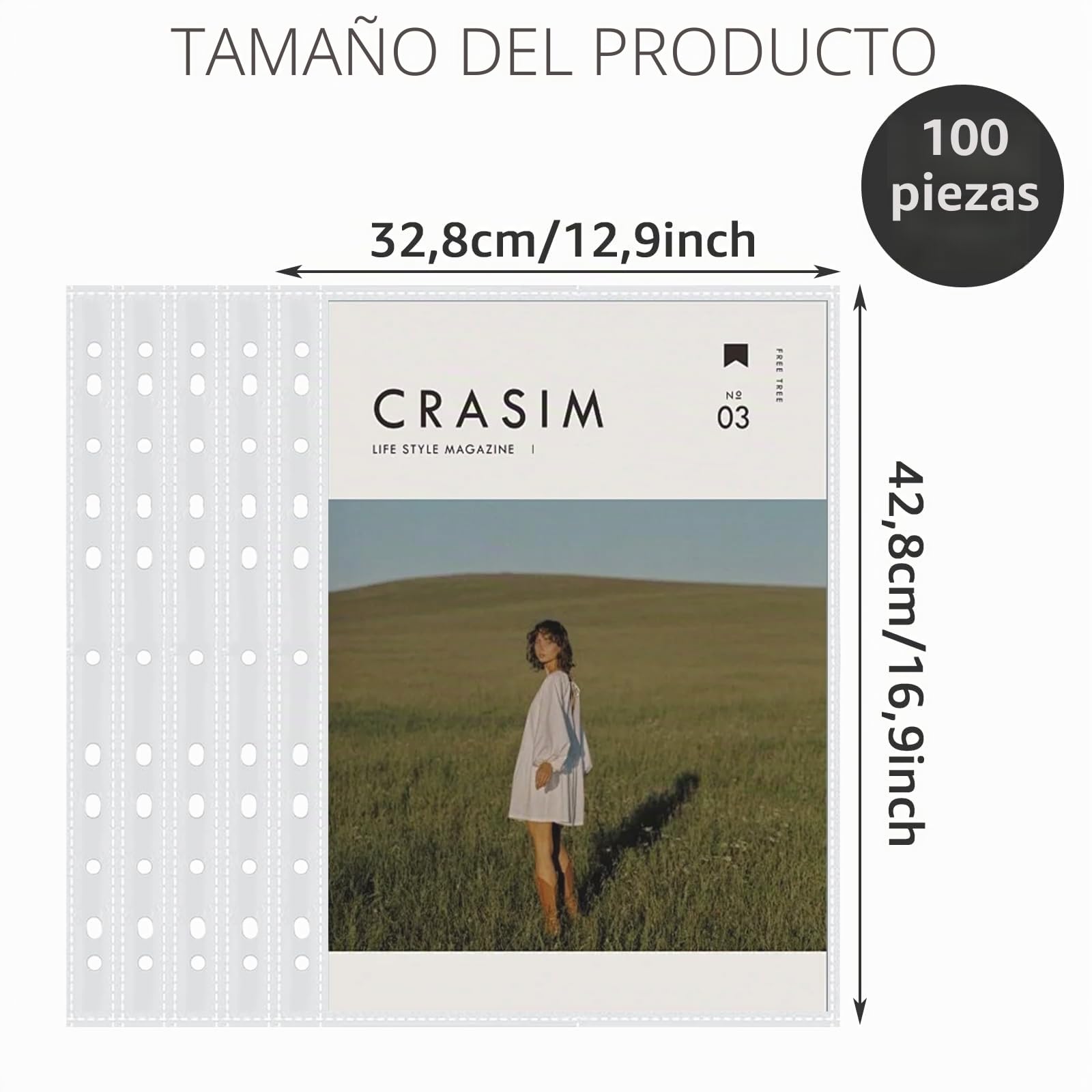 APACALI 100 Fundas A3 de 0,05 mm Con Perforación Extra Fuertes, Apertura Superior en Plástico Transparente para Carpetas