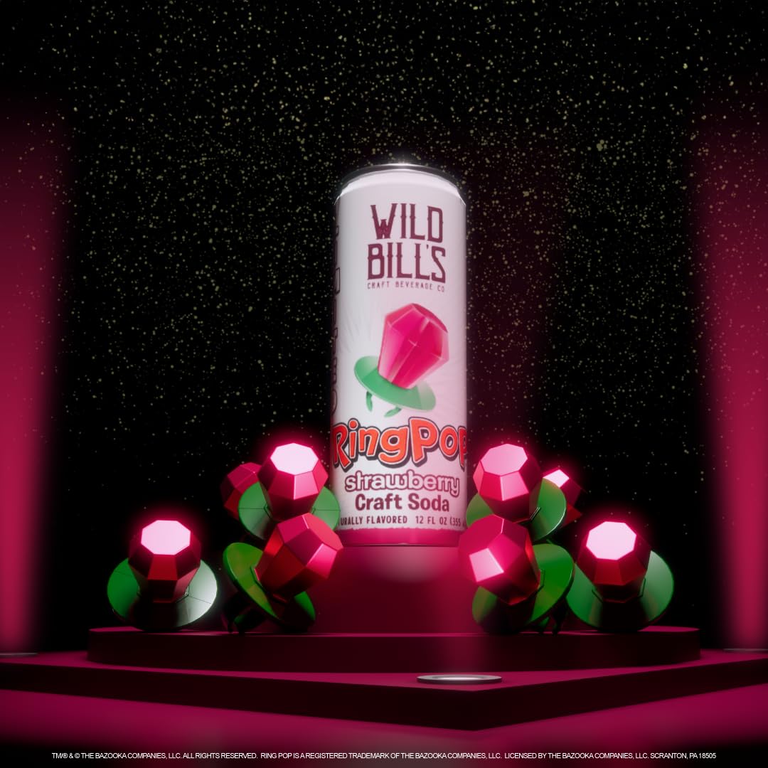 Wild Bill’s Strawberry Ring Pop Craft Soda Pop Soft Drinks – Pure Cane Sugar, No HFCS, Caffeine Free, Vegan, Gluten Free, Low Sodium, Lightly Carbonated – 12 Oz Cans 12 Pack