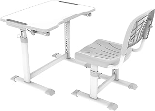 CUBBY Olea Grey-Escritorio Infantil (Altura Regulable, con Silla), Gris, 670x470x545-762 mm