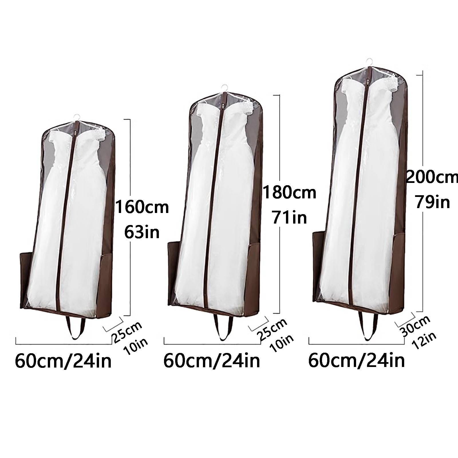 Kleidersack, Pelzmantel-Aufbewahrungstasche, Hochzeitskleid-Tasche, faltbar, tragbar, geeignet for Hochzeitskleid, Abendkleid(Brown,160 * 60 * 25cm/63 * 24 * 10in)