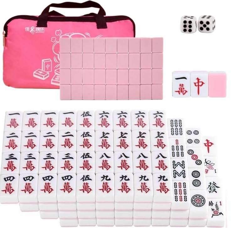 Mahjong rose 144 pièces gravées à la main avec sacoche de voyage