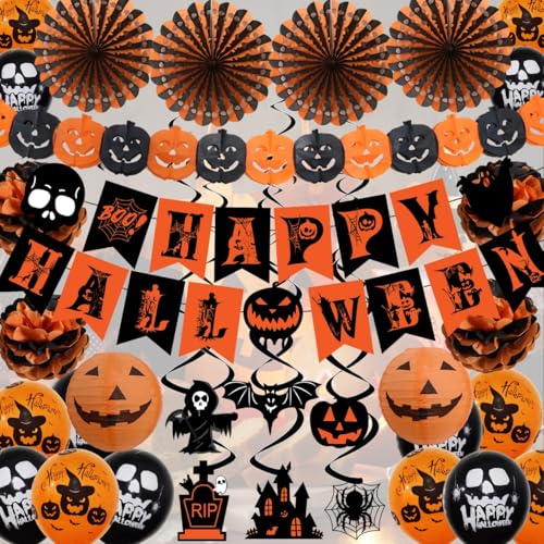 TOSUTO Decorações pendentes para festas de Halloween, decoração de festa de Halloween, banner de abóbora/papel lanterna / halloween feliz banner/balões de Halloween/echo decoração pendente