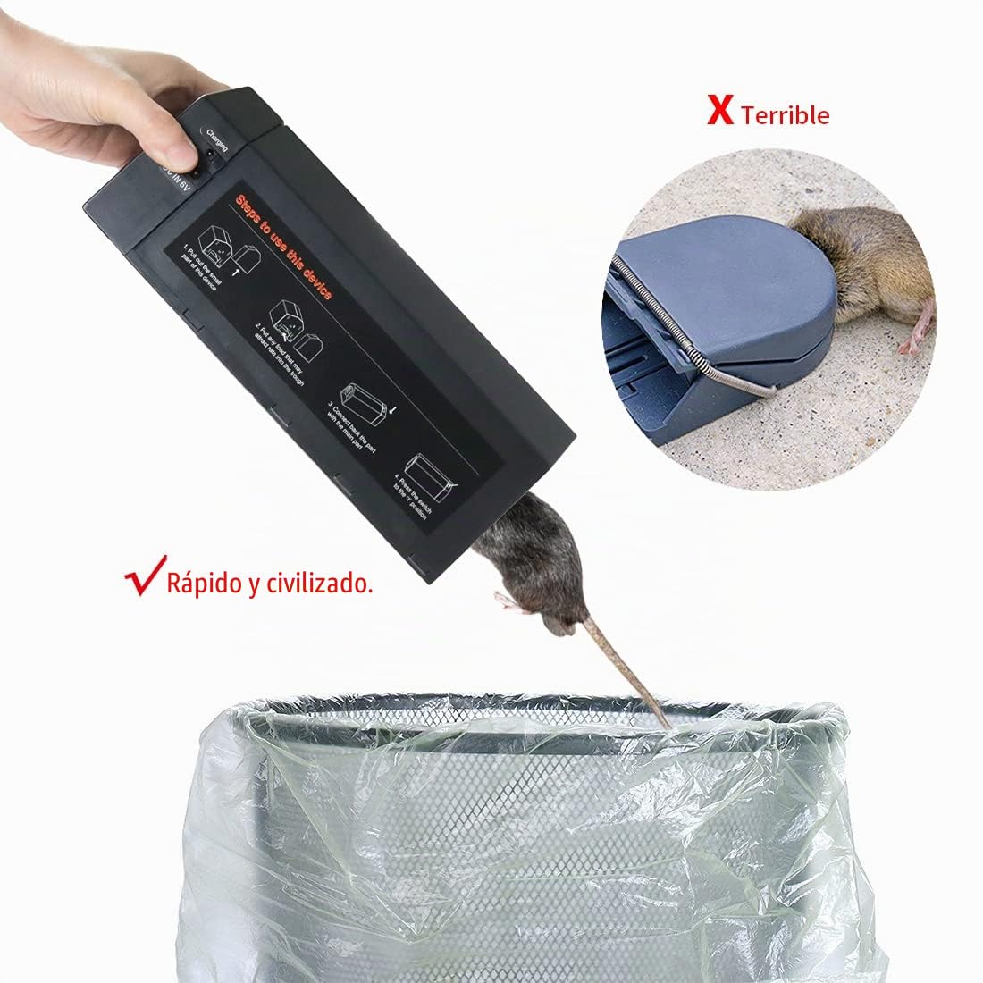 2X Trampa electrónica para Ratas y Ratones,Trampa para casa y jardín,estación de Cebo rápida eléctrica para Ratas,fácil de reutilizar,higiénica, para Ratones Humanos