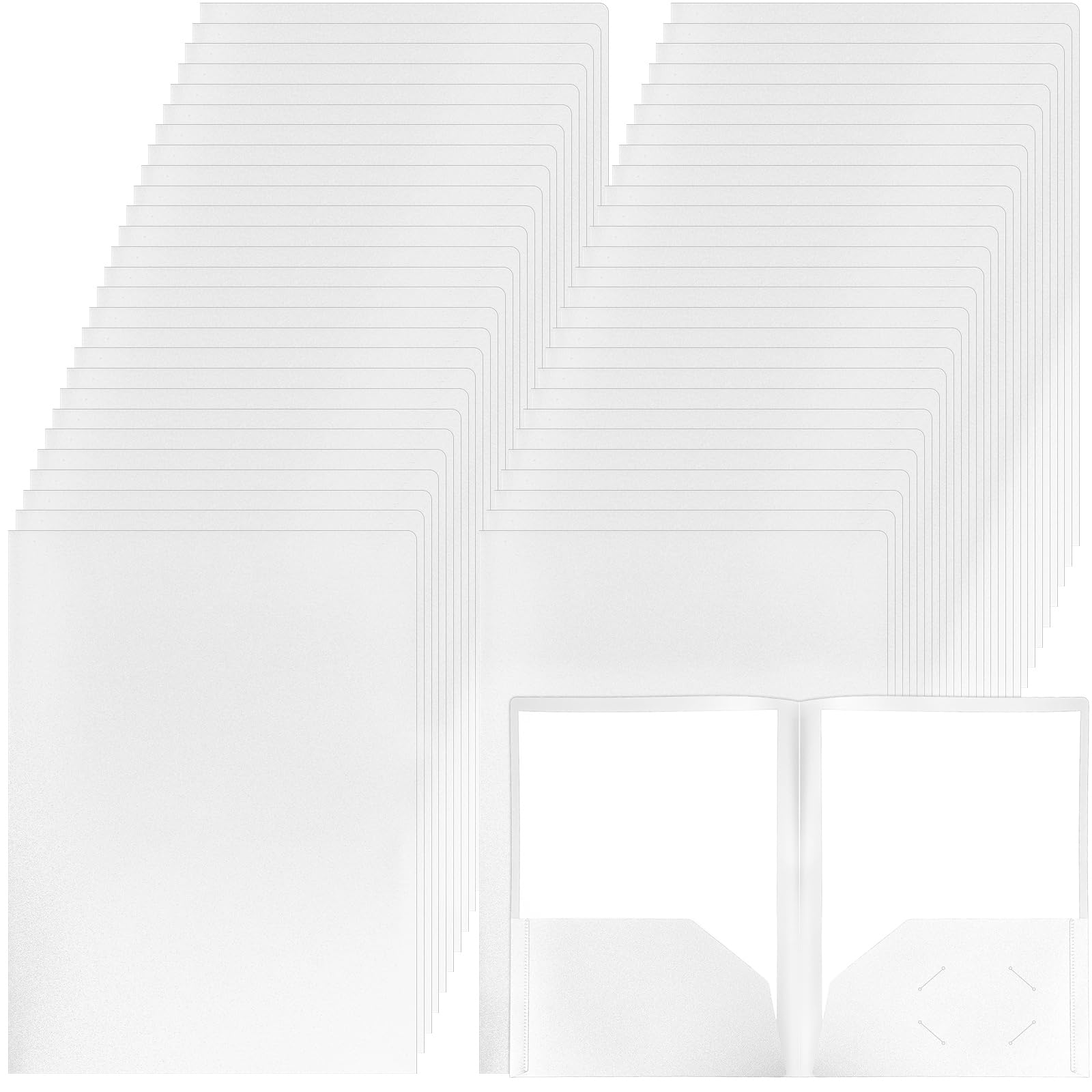 Patelai 50 Pack Pocket Folders Bulk 2 Pocket Heavy Duty Plastic Folders with Pockets Letter Size Folders Business Card Holder for School Office File (White Color)