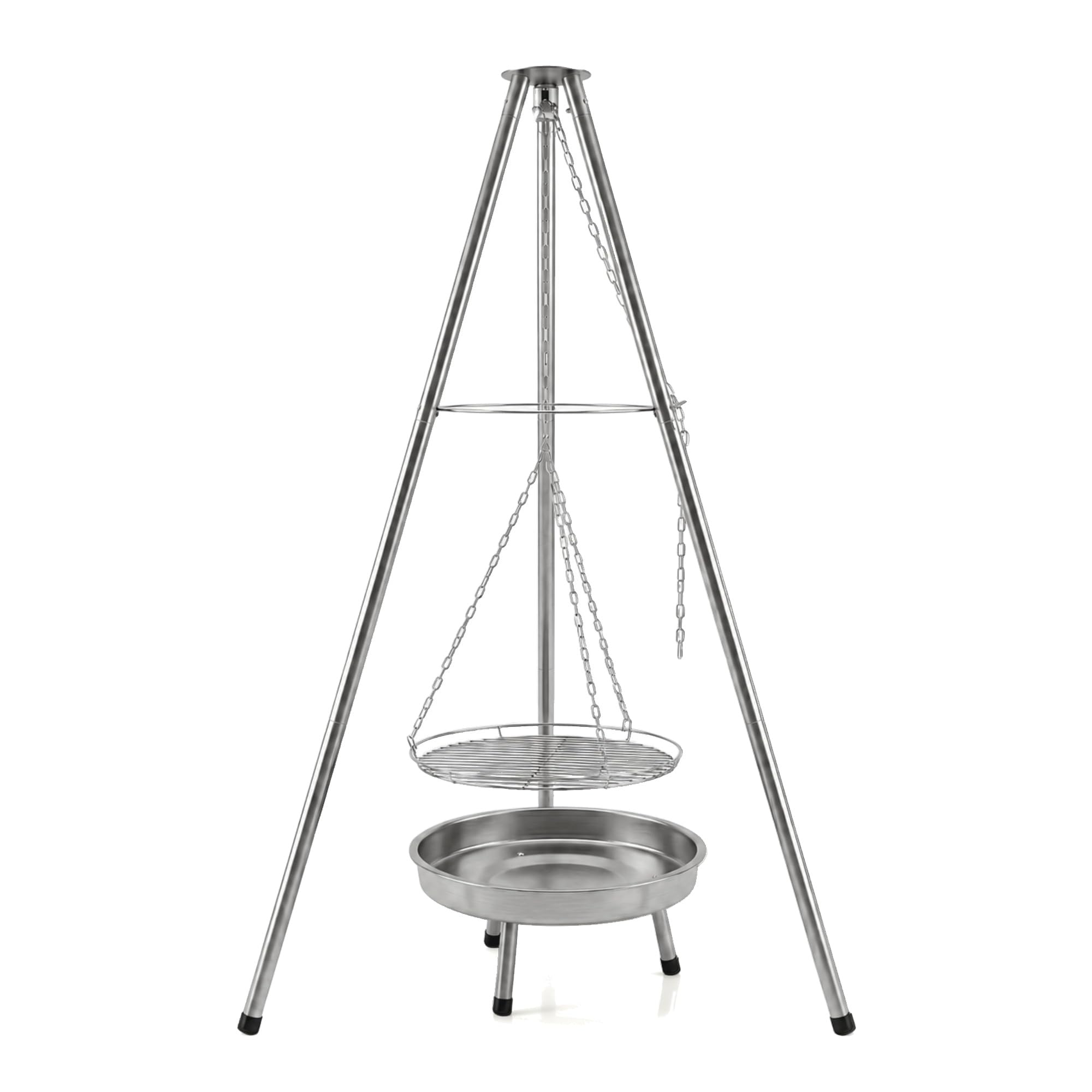 HKG 100 - Schwenkgrill aus Edelstahl mit Feuerschale, Dreibein | Dreibein Schwenker Holzkohlegrill, Höhenverstellbar, Komplett Set, Große Grillfläche Ø 50 cm, Für Camping und Garten
